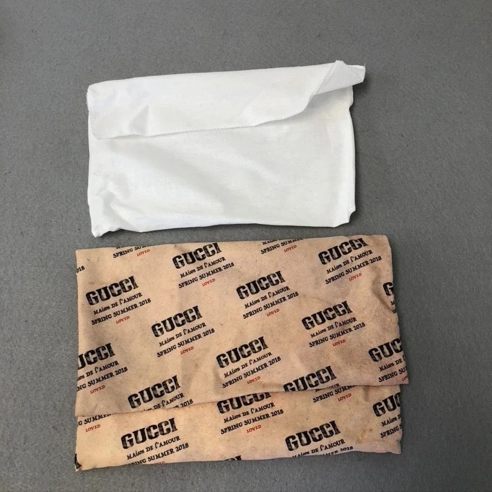 Authentic Gucci Gift Box Dust Bag Beige Black Logo Print 9x5.5x2 Small Rectangle